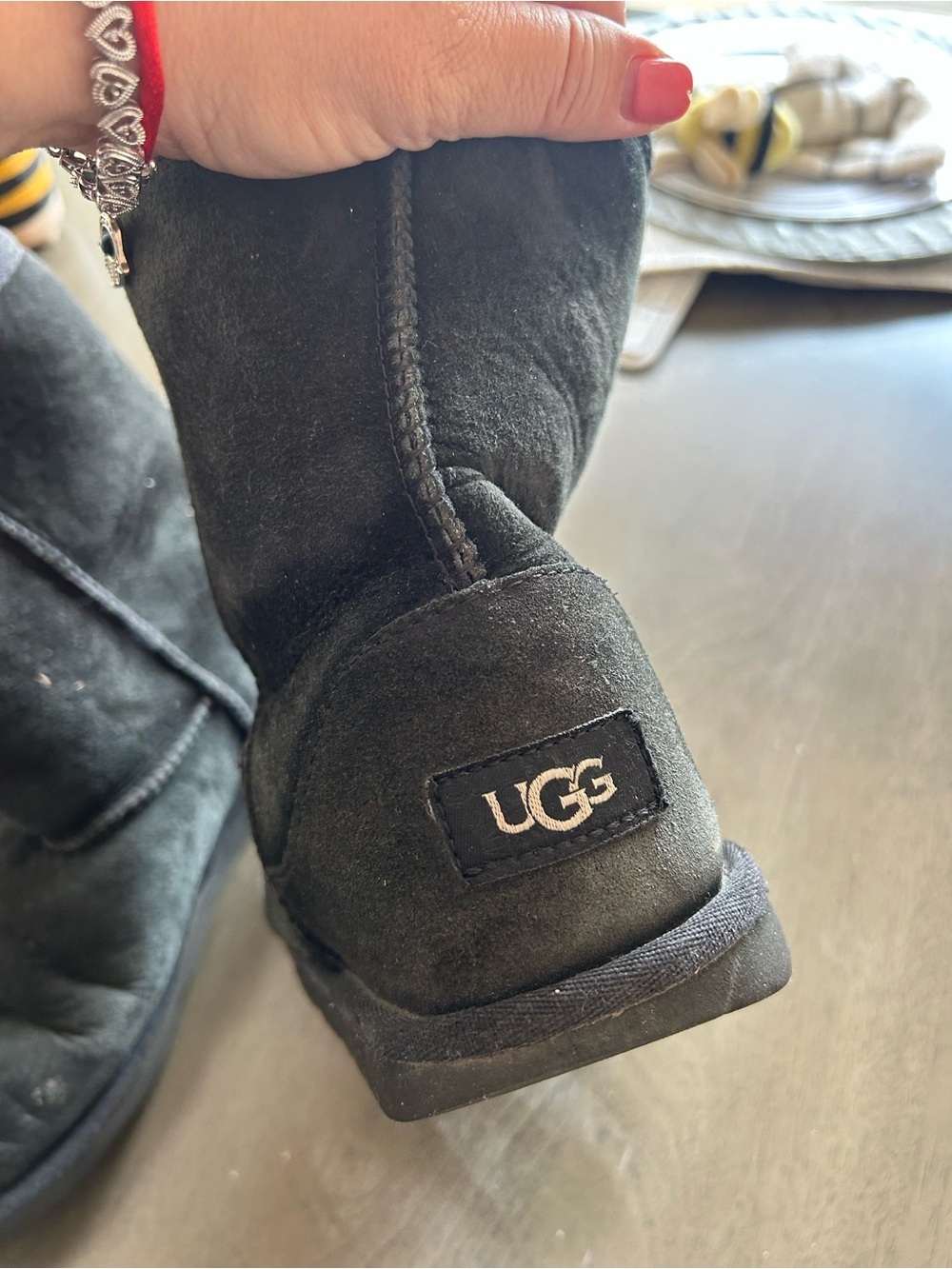 Well loved UGG Black Suede Shearling Boots - Picture 4 of 10